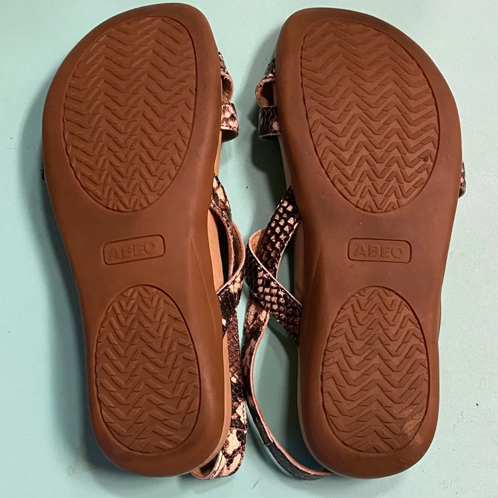 Abeo Snakeskin Leather Strappy Sandals - Brown& White Size 10 - Picture 5 of 8
